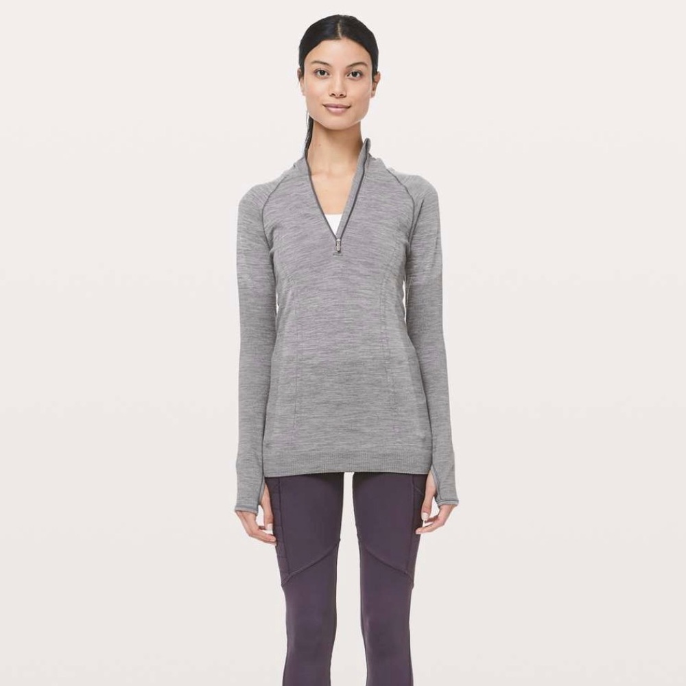 Grey Lululemon quarter zip with a hood